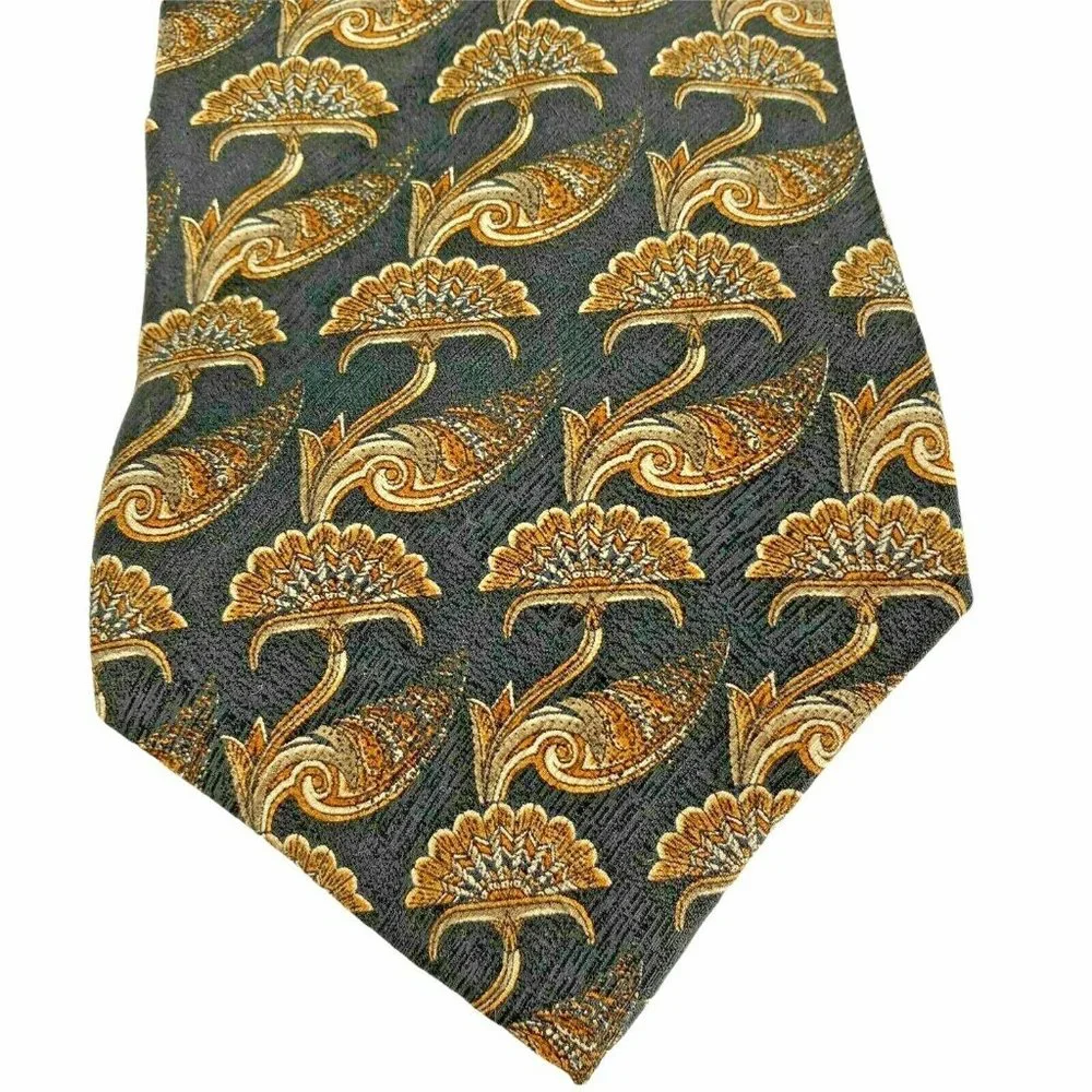 Croft & Barrow Black Gold Leaf‎ Fan Silk USA Tie